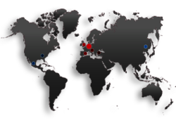 Weltkarte rot mit F.EE-Niederlassungen
