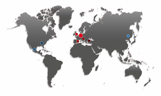 F.EE-Weltkarte rot mit markierten Niederlassungen