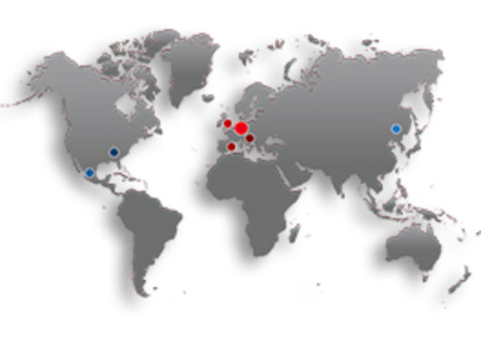 F.EE-Weltkarte rot mit markierten Niederlassungen