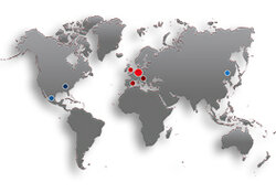World map red with F.EE branches
